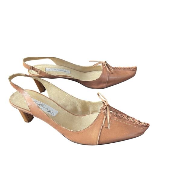 Diana Broussard Leather Laced Sling Back Heels, Nude, Italian, Sophisticated 10 - Picture 4 of 8